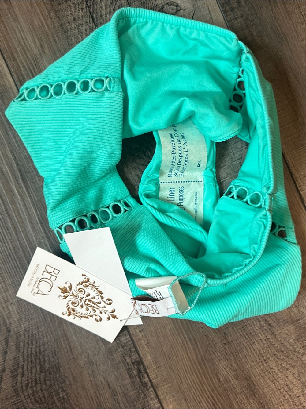 Becca by Rebecca Virtue Elise High Waist Bikini Bottom in a vibrant Aqua - Picture 6 of 6